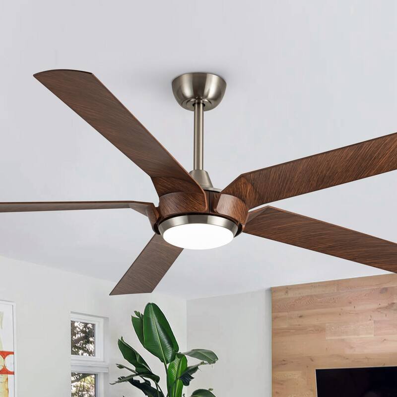 65-in Brushed Nickel Industrial Downrod Mount Windmill Large Ceiling Fan with Remote and LED Light - Brushed Nickel