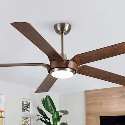65-in Brushed Nickel Industrial Downrod Mount Windmill Large Ceiling Fan with Remote and LED Light