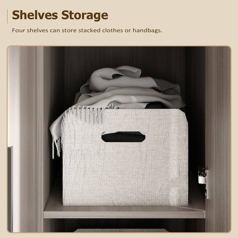 Timechee 47.2" Armoire Clothes Storage Solid Wood Handles Wardrobe White