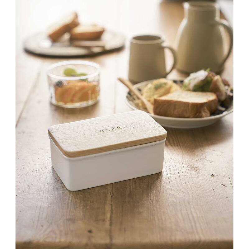 Yamazaki Home Ceramic Butter Dish, Ceramic - L 3.86 x W 6.02 x H 2.76 inches