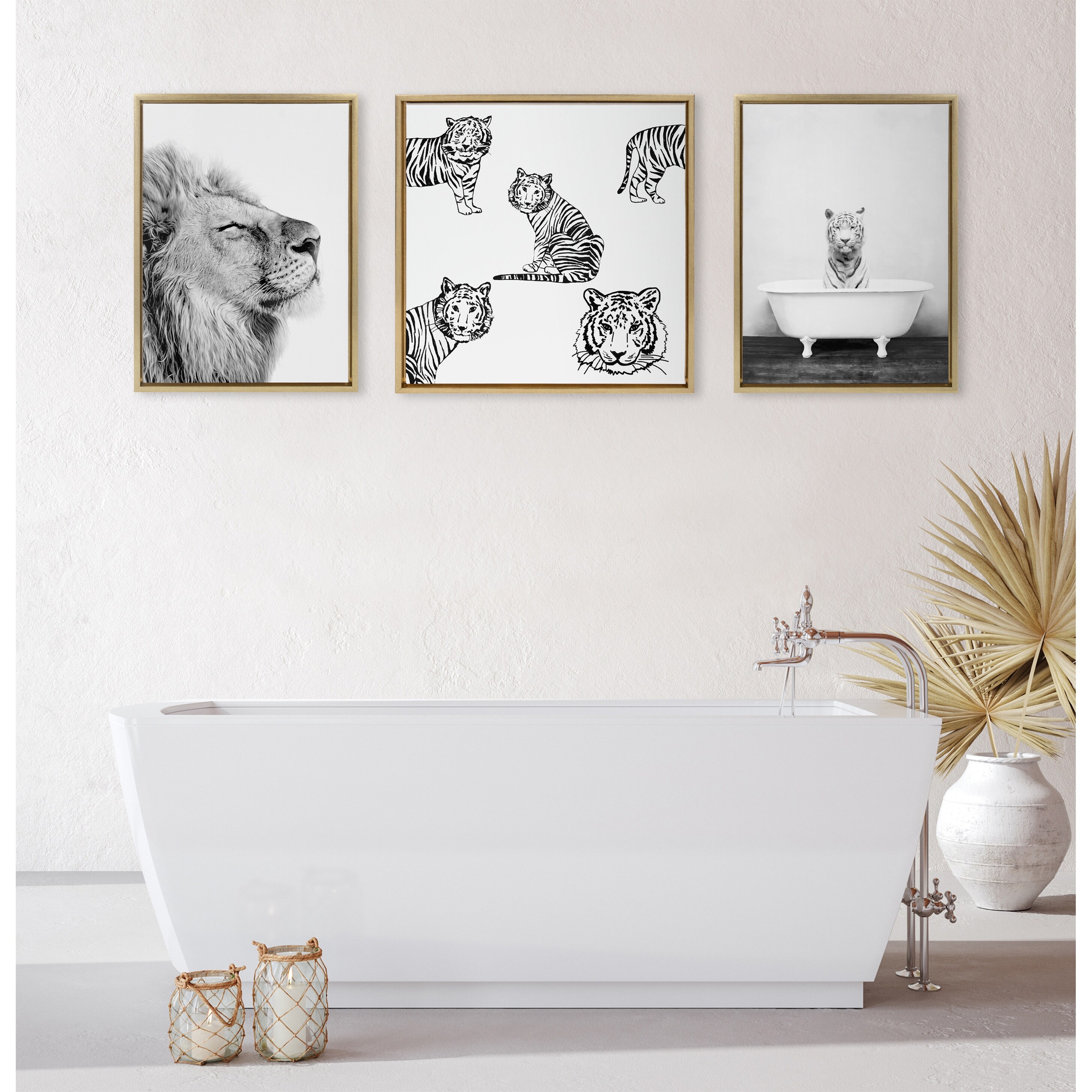 Kate and Laurel Sylvie Tiger in Bathtub Framed Canvas by Amy Peterson On  Sale Bed Bath  Beyond 32709775