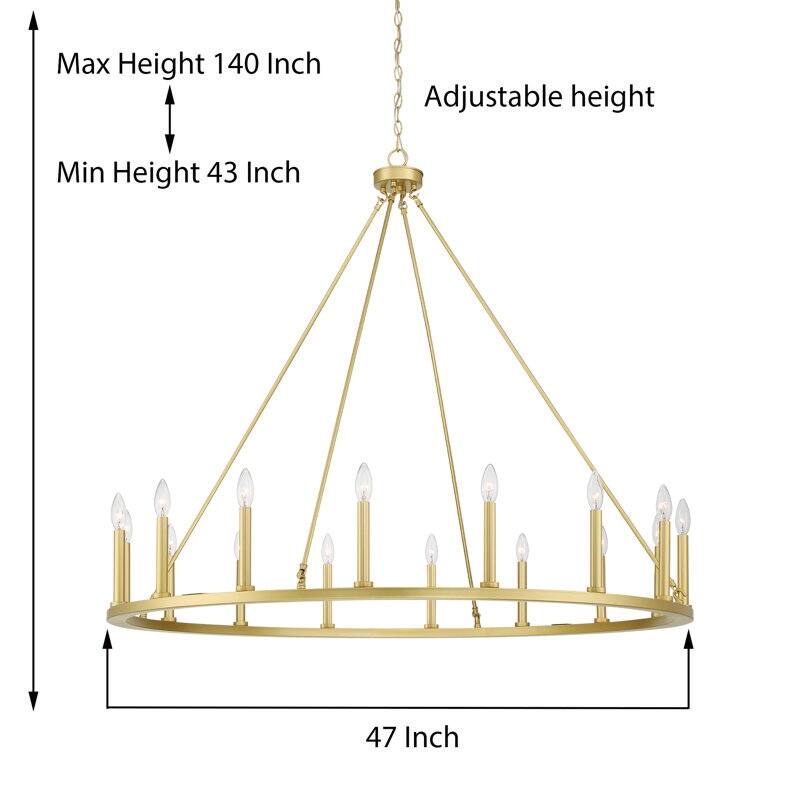 47In Farmhouse 16-light Large Round Wagon Wheel Candle Chandelier - 47'' D X 140'' H
