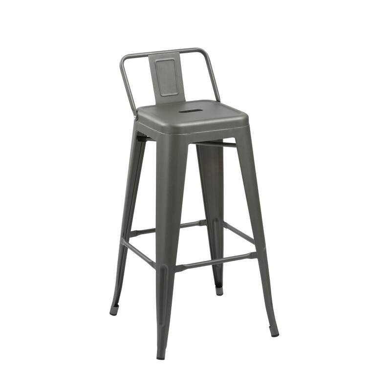 HomeRoots Set of Four 26" Gray Steel and Metal Low Back Counter Height Bar Chairs