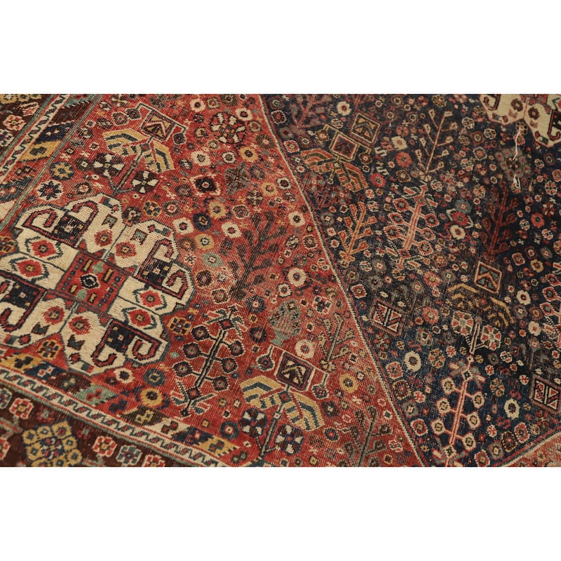 Hand Knotted Oriental 100% Wool Carpet Traditional Tribal Navy Blue & Blues Qashqai Area Rug - 9' 11'' X 7' 3''