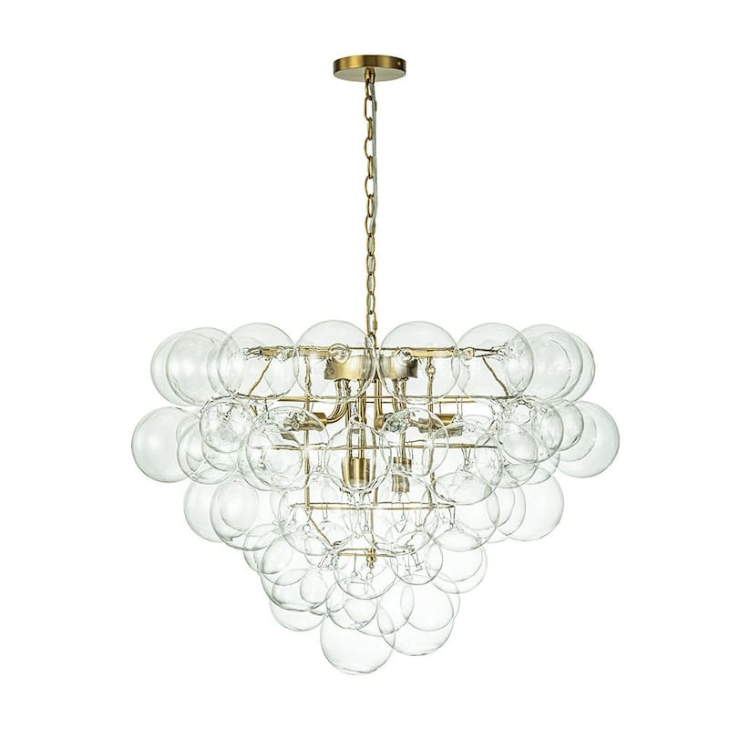 27in Brushed Brass Bubble Style Clear Glass Globe Chandelier