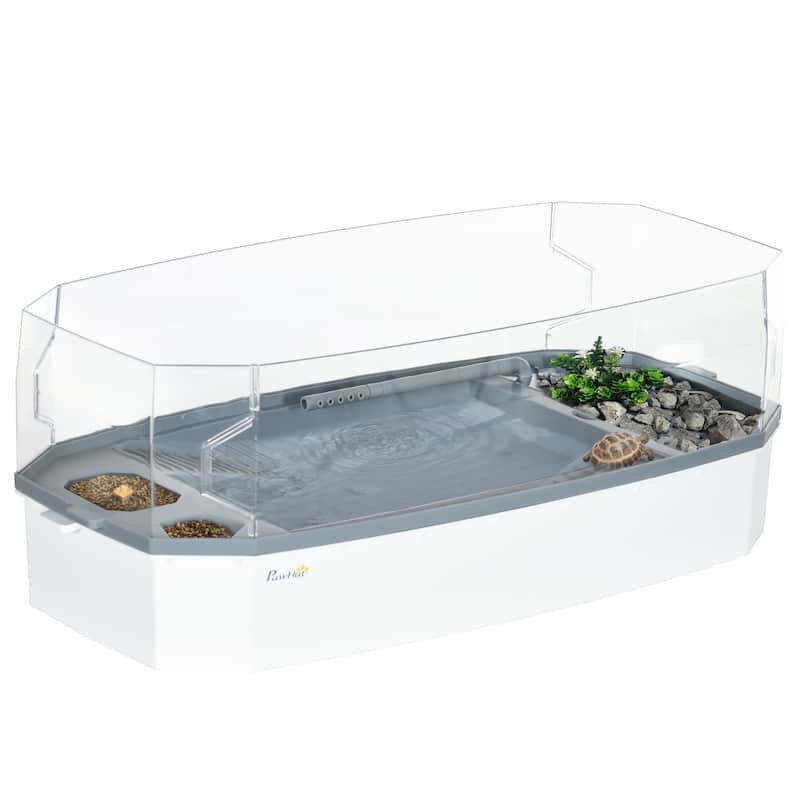 PawHut Turtle Tank Kit, Turtle Aquarium with Basking Platform, Water Pump, Filter Layer Design, Visually Reptile Habitat - Rodent - White