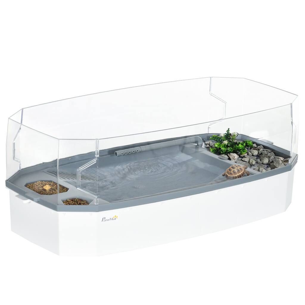 PawHut Turtle Tank Kit, Turtle Aquarium with Basking Platform, Water Pump, Filter Layer Design, Visually Reptile Habitat