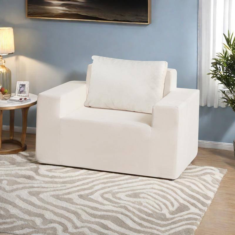 Polyester Foam Sofa in Box with High-Density Bean Bag Chair and Pillow, Waterproof and Anti-Slip - Ameican White Oak
