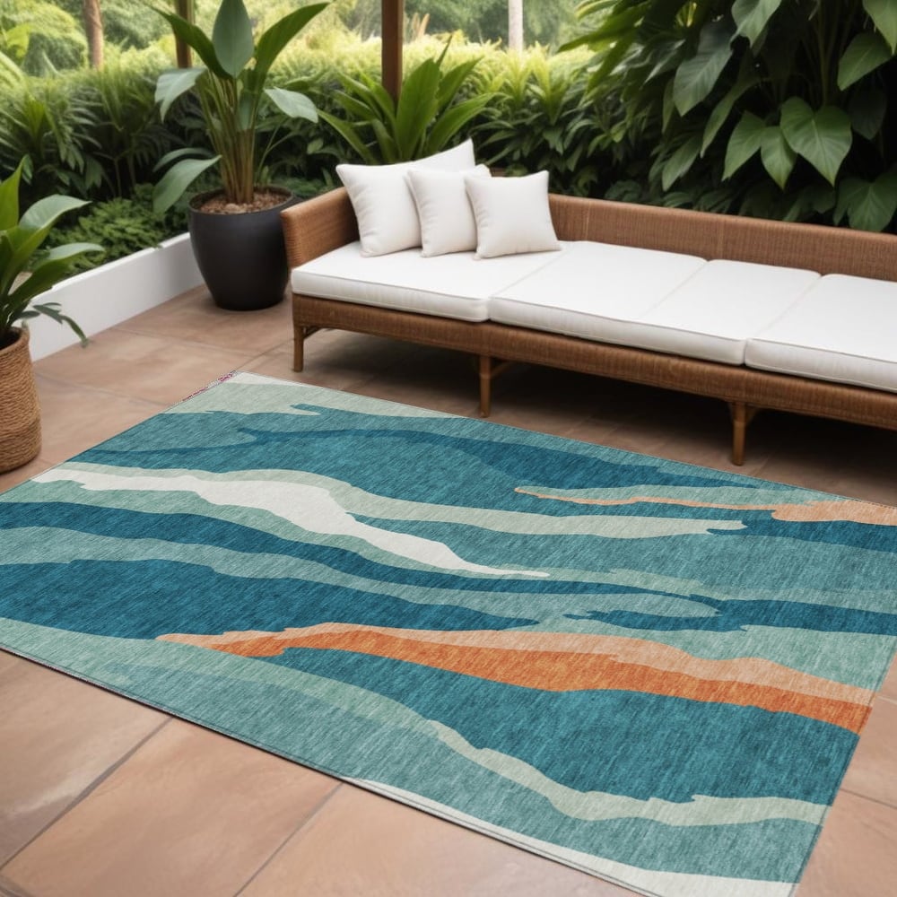 HomeRoots Abstract Transitional Rectangle Outdoor Rug