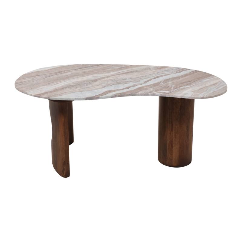 Wood Marble Coffee Table Modern Style Length Living Room - 18" Brown - 40.5" x 21" x 18.5" - Marble - 40.5" x 21" x 18.5" - Brown