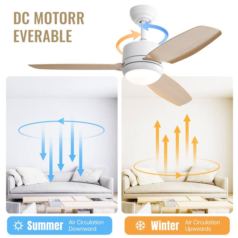 6-Speed Remote Control Ceiling Fan with 3-Color Changing Light & Timer Function, Reversible DC Motor