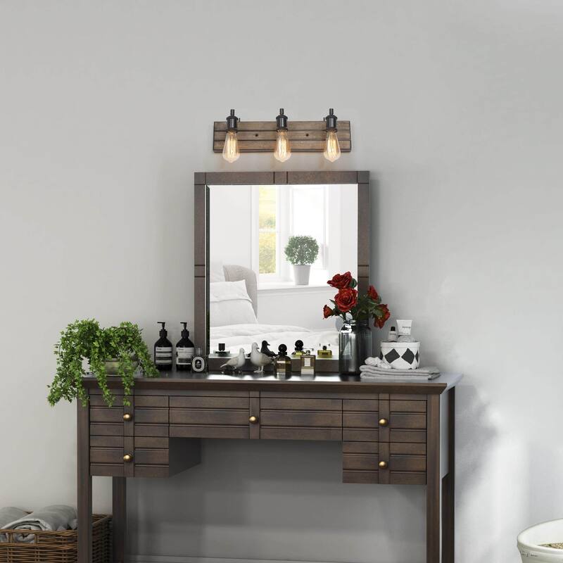 Modern Farmhouse 3-Light Wood Bathroom Vanity Light Rustic Wall Sconce