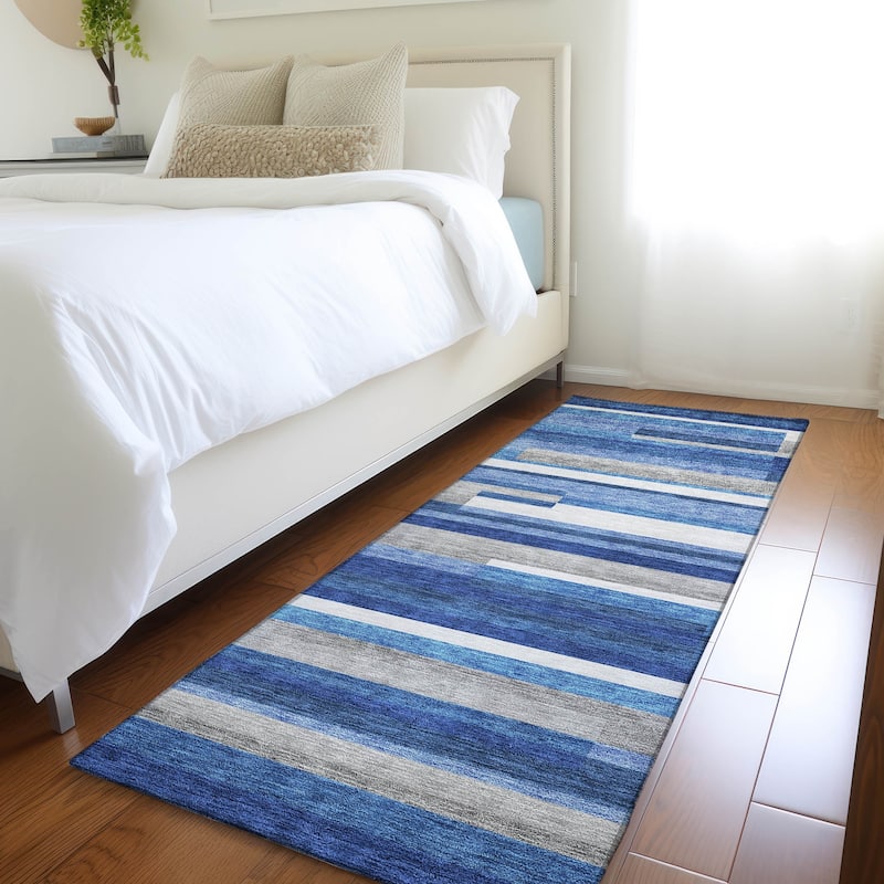 Machine Washable Indoor/ Outdoor Chantille Contempory Stripe Rug