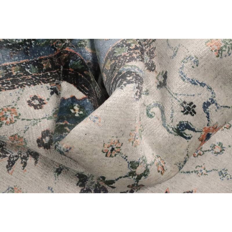 Hand Knotted Oriental Viscose Silk Carpet Transitional All-Over Beige & Ivories Oushak Area Rug - 7' 10'' X 5' 0''