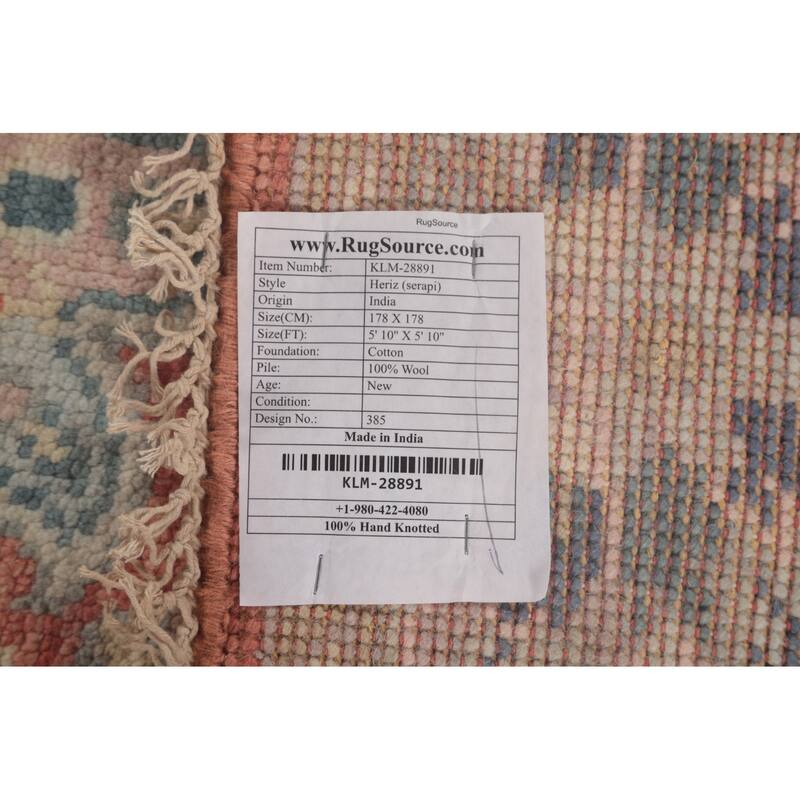 Heriz Serapi Indian Octagon Area Rug Handmade Wool Carpet - 5'10"x 5'10"