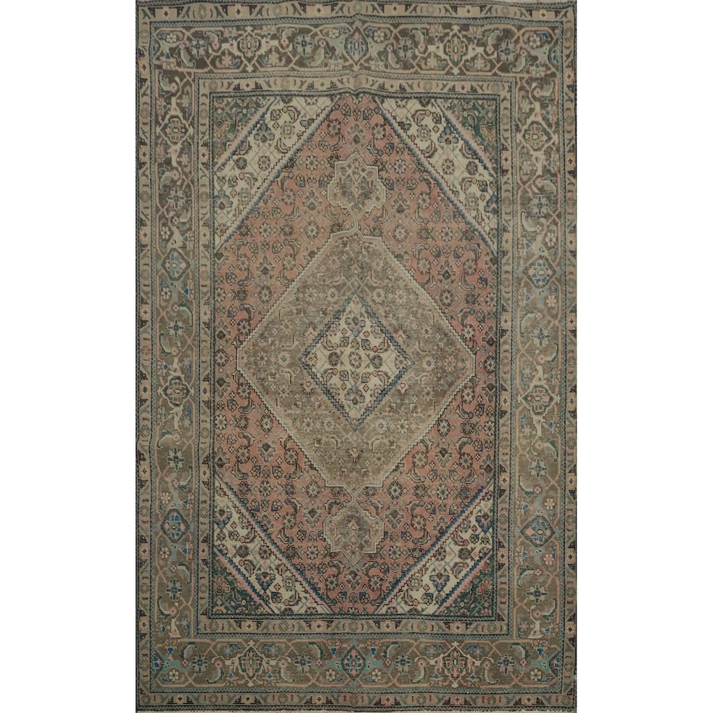 Hand Knotted Oriental 100% Wool Carpet Traditional Medallion Pink Tabriz Area Rug - 9' 4'' X 6' 4''