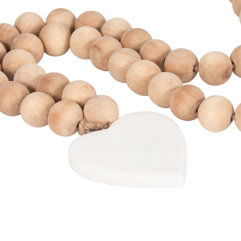 Sagebrook Home Acacia Wood Bead Garland with Marble Heart Accent