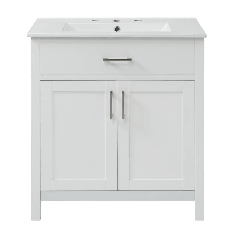 30 in. W x 18.3 in. D x 34 in. H Single Sink Freestanding Bath Vanity in White with White Ceramic Sink
