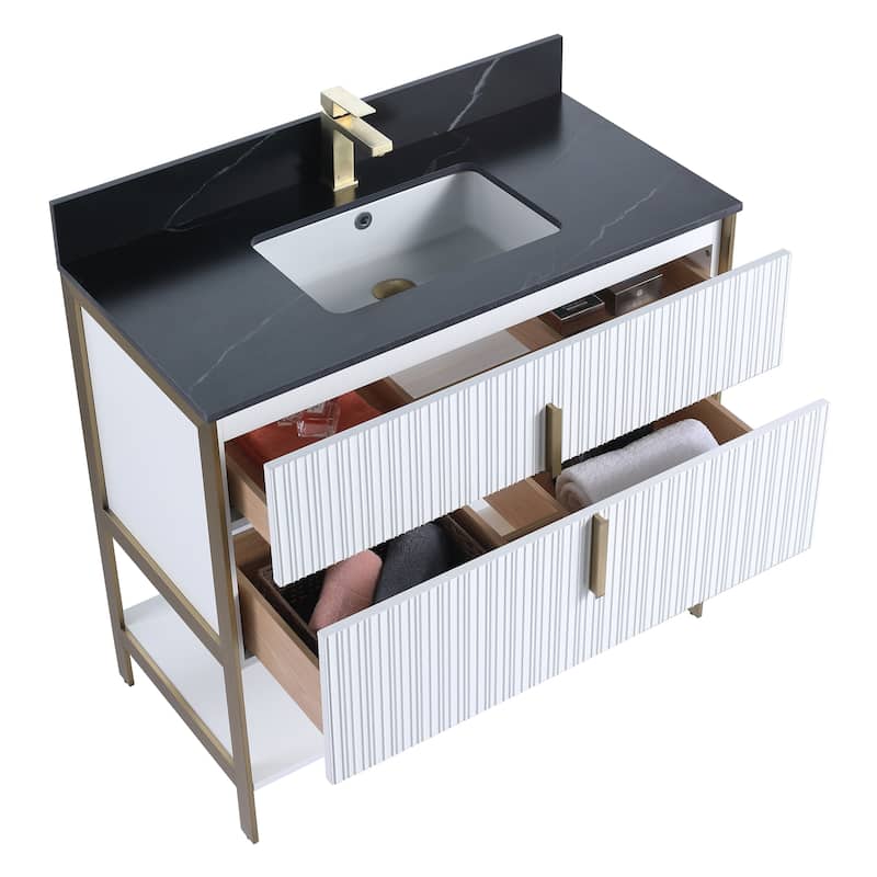 Fine Fixtures Serenity Modern Bathroom Vanity with Black Sintered Stone Top