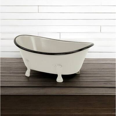 HomeRoots 3" Gray Cast Iron Hand Painted Decorative Tub Tabletop Sculpture - 7' X '3.25' X '4