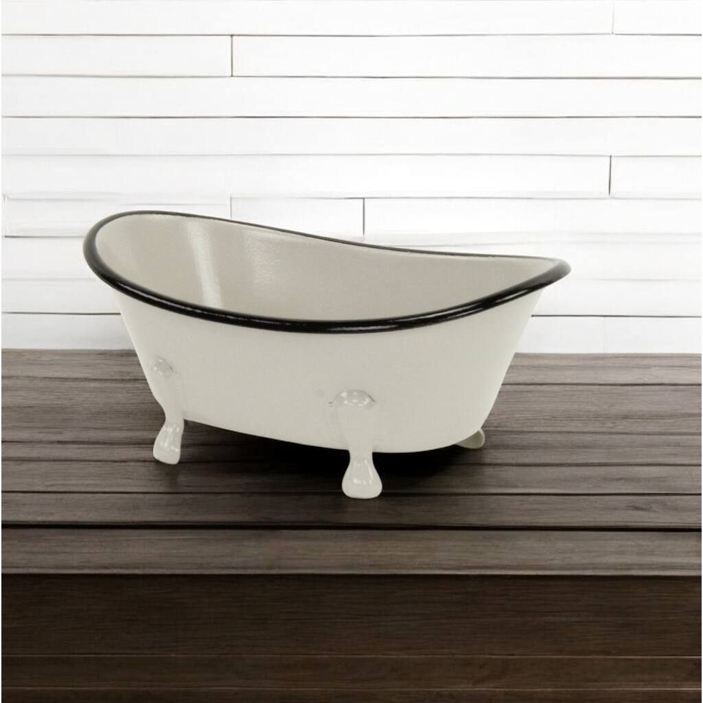 HomeRoots 3" Gray Cast Iron Hand Painted Decorative Tub Tabletop Sculpture - 7' X '3.25' X '4