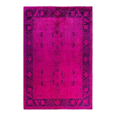 Fine Vibrance One-of-a-Kind Hand-Knotted Area Rug - Pink, 6' 1" x 9' 3" - 6' 1" x 9' 3"