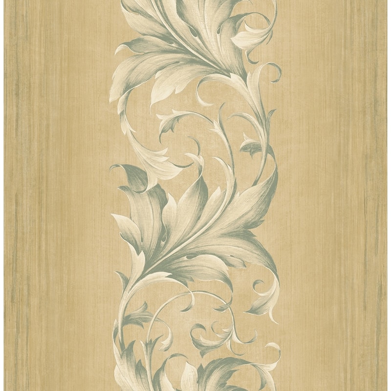 Seabrook Designs Brigid Acanthus Stripe Unpasted Wallpaper - 20.5 in. W x 33 ft. L - Metallic Khaki & Sea Green