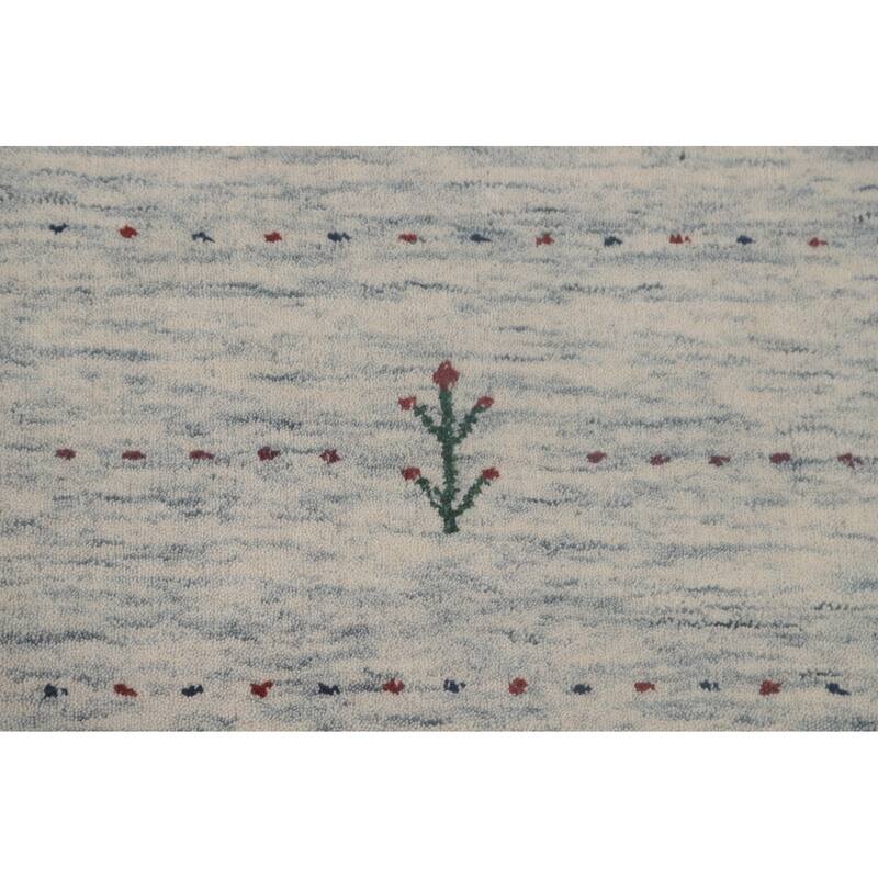 Tribal Gabbeh Area Rug Hand-Knotted Beige / Ivory Wool Carpet - 9'0"x 11'6"