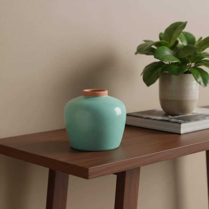 8" Blue And Brown Mottled Ceramic Round Table Vase - 8.30 - Brown/Blue - 8.30