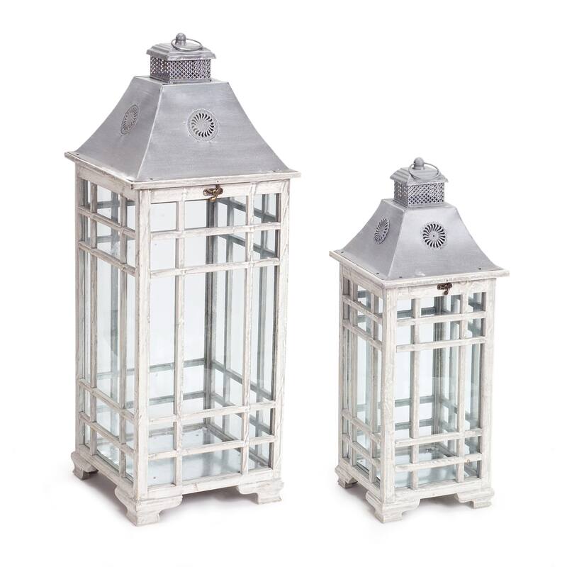 HomeRoots Set Of Two Gray Flameless Lantern Candle Holders - 17