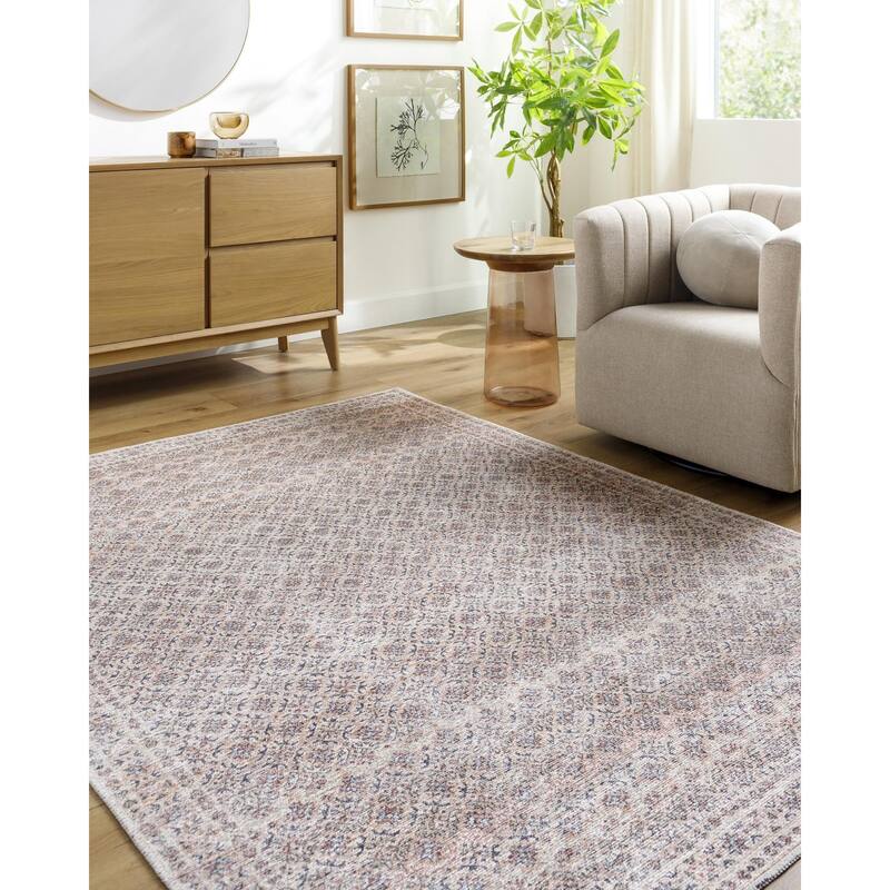 Livabliss Traditional Vinny Diamond Washable Area Rug - 5'3" x 7' - Brick Red