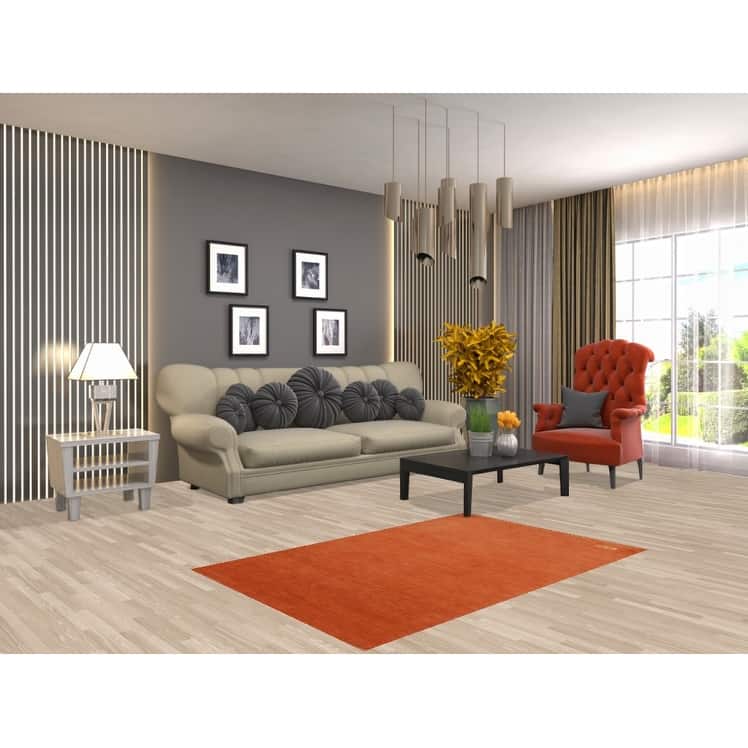 Orange Modern Gabbeh Oriental Rug Hand-Knotted Wool Carpet - 3'1" x 4'10"