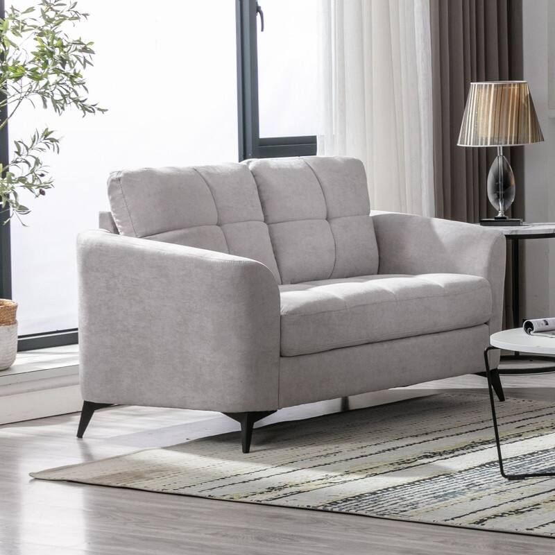Comfortable and Stylish Woven Fabric Loveseat with Tufted Cushion and Pocket Coil Seating - Grey-1