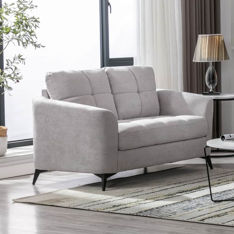 Comfortable and Stylish Woven Fabric Loveseat with Tufted Cushion and Pocket Coil Seating