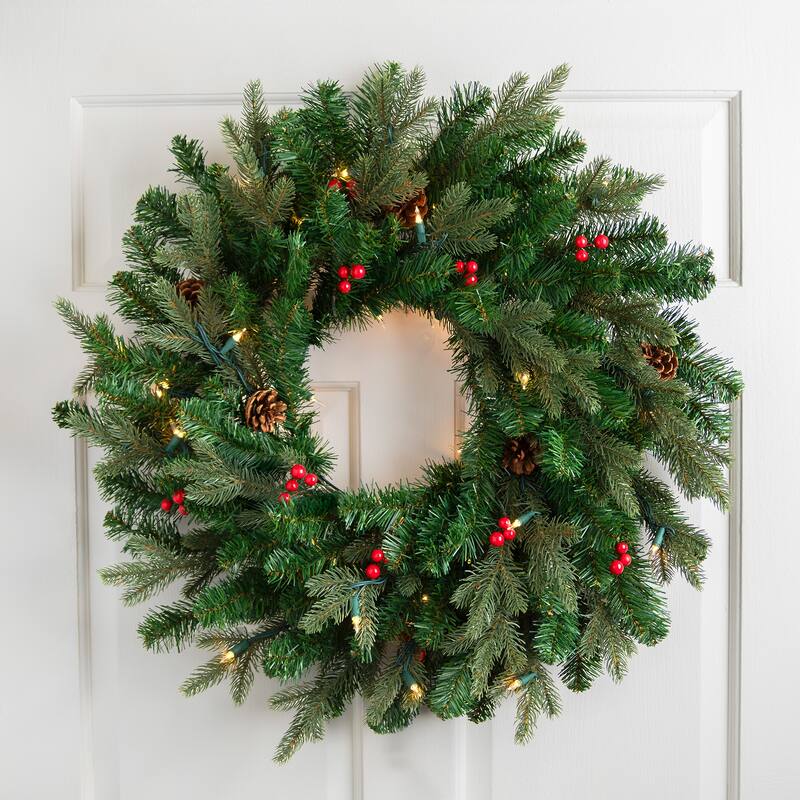 Real Touch™ Pre-Lit Mixed Noble Spruce Wreath - 24" - Clear Lights