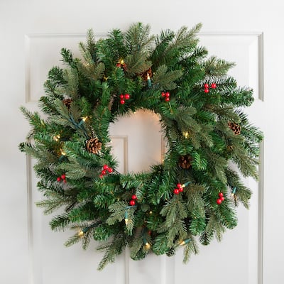 Real Touch™ Pre-Lit Mixed Noble Spruce Wreath - 24" - Clear Lights