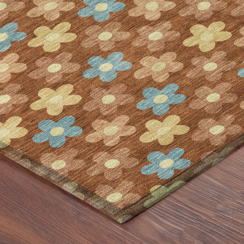 Machine Washable Indoor/ Outdoor Floral Kechi Chantille Rug