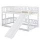 preview thumbnail 5 of 29, Twin Over Twin Low Bunk Bed, Open-row Floor Bed with Fence and Small Door, Bunk Bed Frame with Ladder and Convertible Slide
