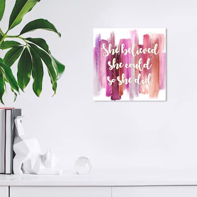 Wynwood Studio Prints Typography and Quotes She Believed She Could Abstract Pink and Pastel Pink Glam Wall Art Canvas Print