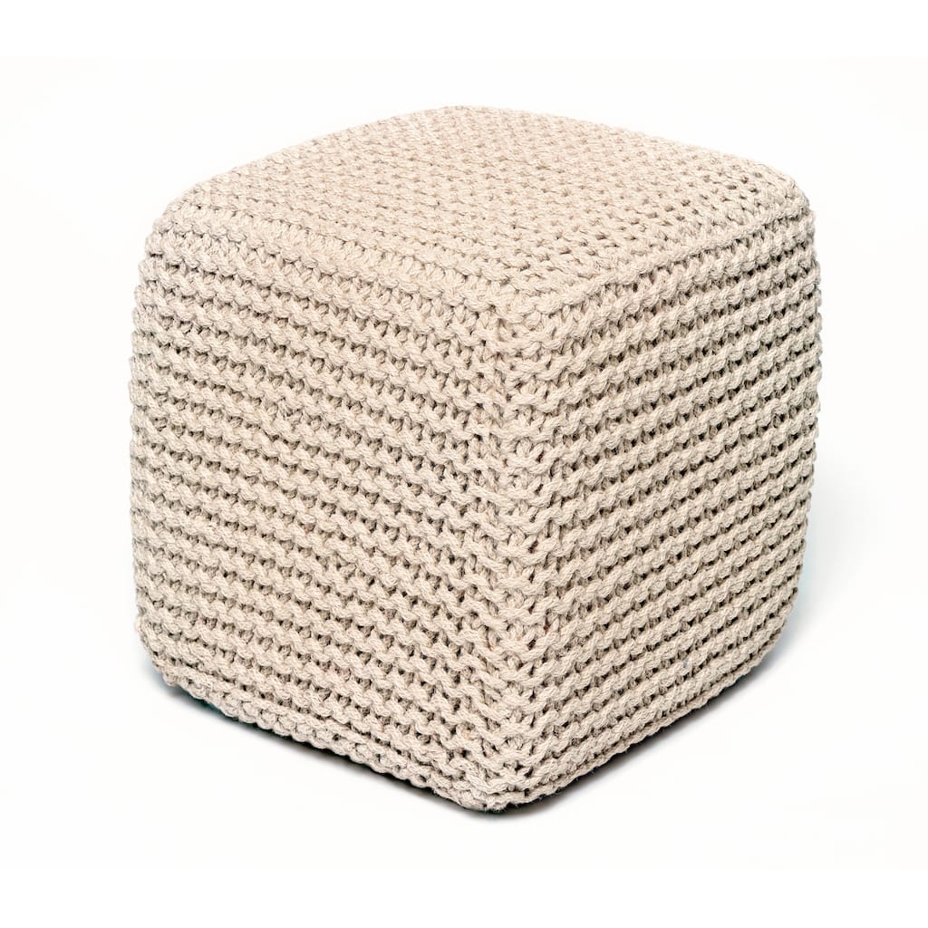 Jani Beige Jute Pouf Square Cube Ottoman