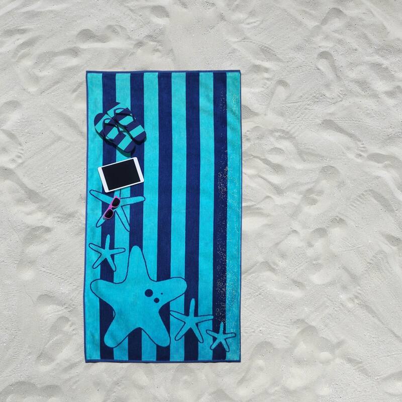 Superior Vibrant Oversized Cotton Beach & Pool Towel Collection - Assorted Styles - Sky Blue/Blue