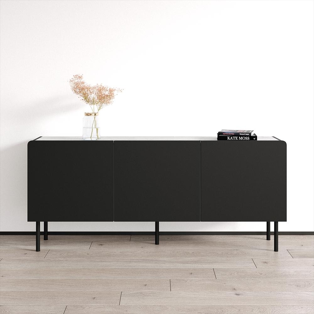 Meble Furniture Venus 3D Sideboard 63" Wide x 28" High - Matte Modern Buffet Credenza with 3D Textured Door Panels