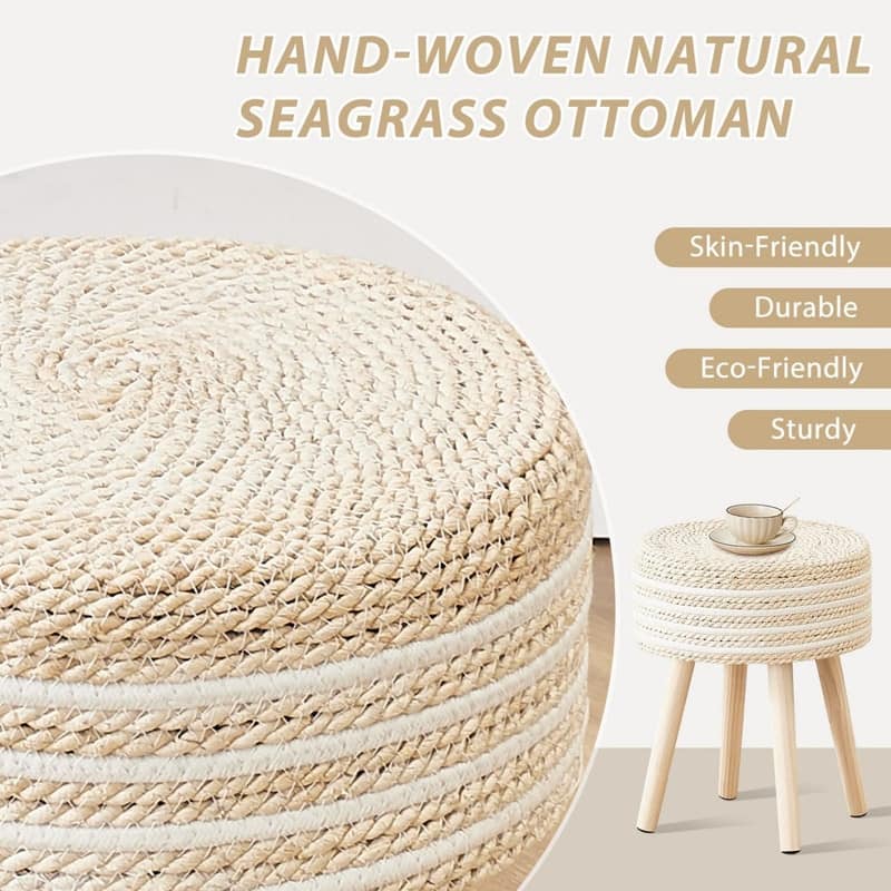 Footstool Ottoman Round with Solid Wood Legs