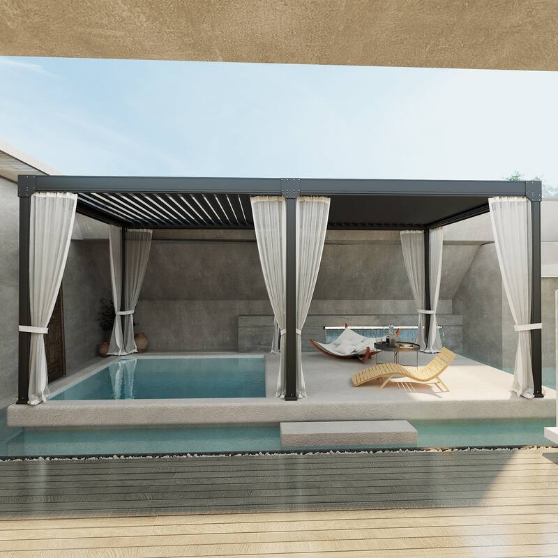 Cozywor Adjustable Louvered Roof Aluminum Pergola with Net Curtain