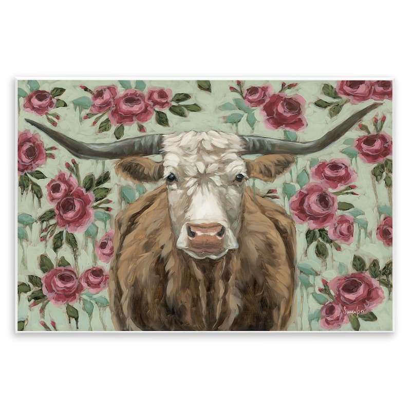 Stupell Longhorn with Magenta Blooms Wall Plaque Art Design By Sara G. Designs - 19 x 13