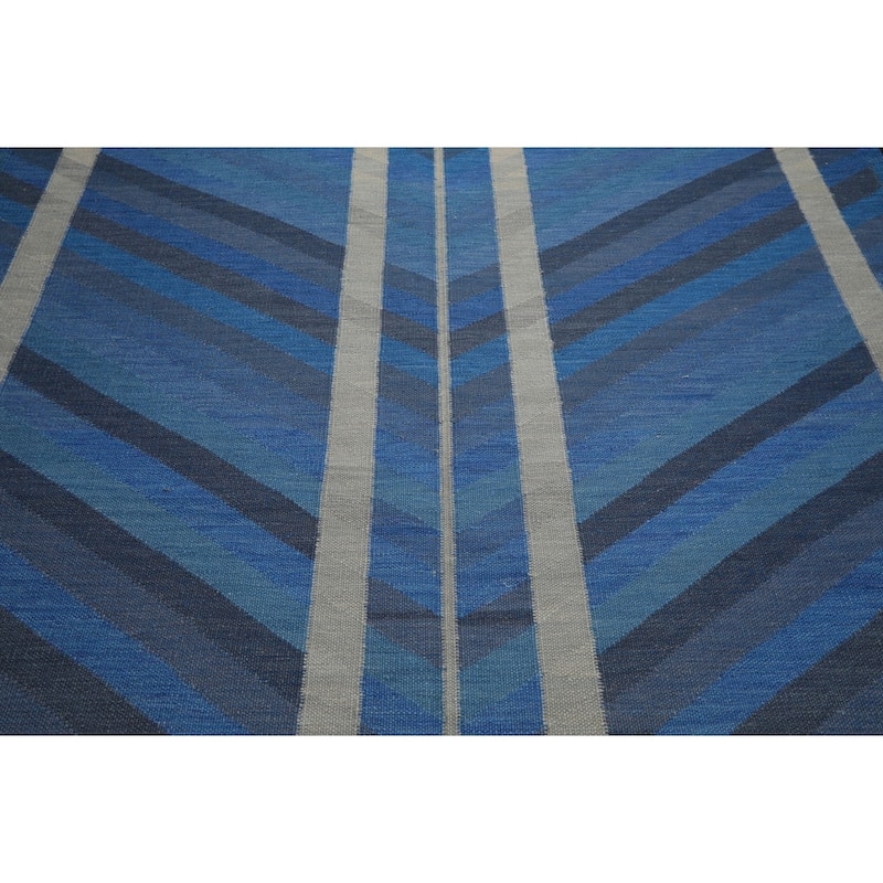8x10 Tibetano Hand Woven Flatweave wool Blue Kilim Modern & Contemporary Rug - 8' x 10'