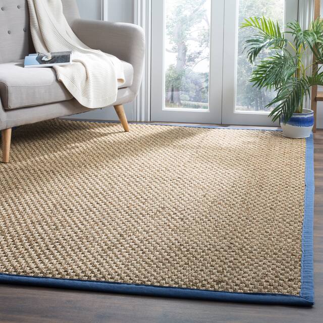 SAFAVIEH Natural Fiber Marina Basketweave Seagrass Rug - 6' x 9' - Natural/Navy