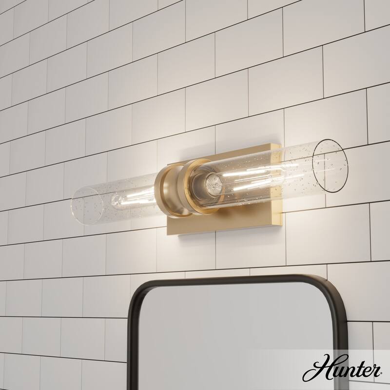 Hunter Lenlock Vanity Wall Light - Art Deco, Damp Rated - 22" - Alturas Gold-Clear Seeded Glass