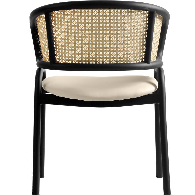 LeisureMod Set of 4 Modern Wicker Back Leather Dining Chairs with Black Steel Frame - Accent Side Armchair for Home Upgrade