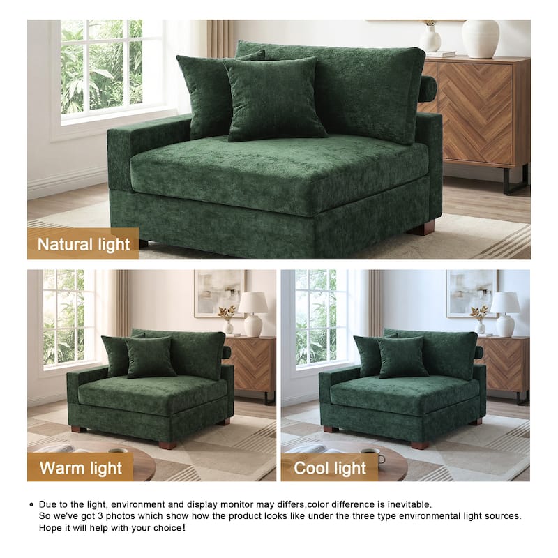 41" W Modern Chenille Corner Arm Accent Chair Sectional Module with Pillows
